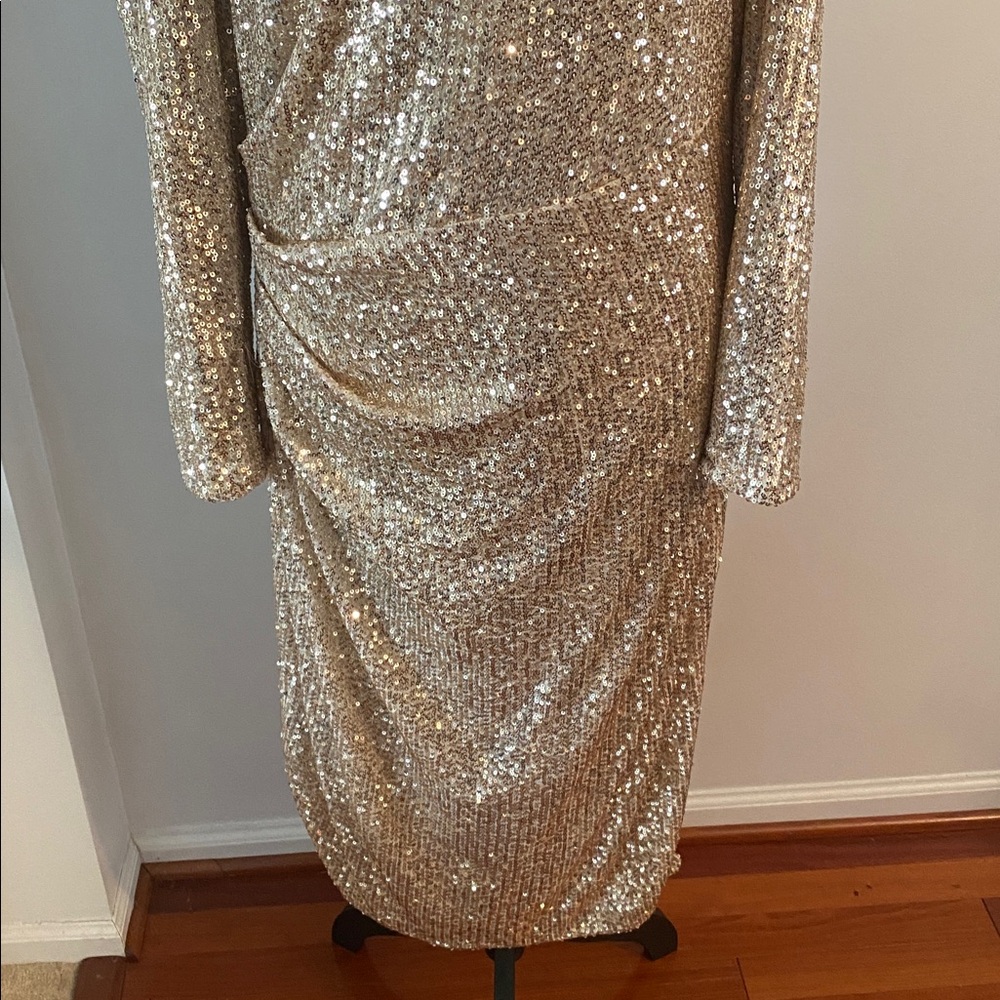 Nanette Lepore size 12 gold sequin midi dress excellent condition - Picture 3 of 9